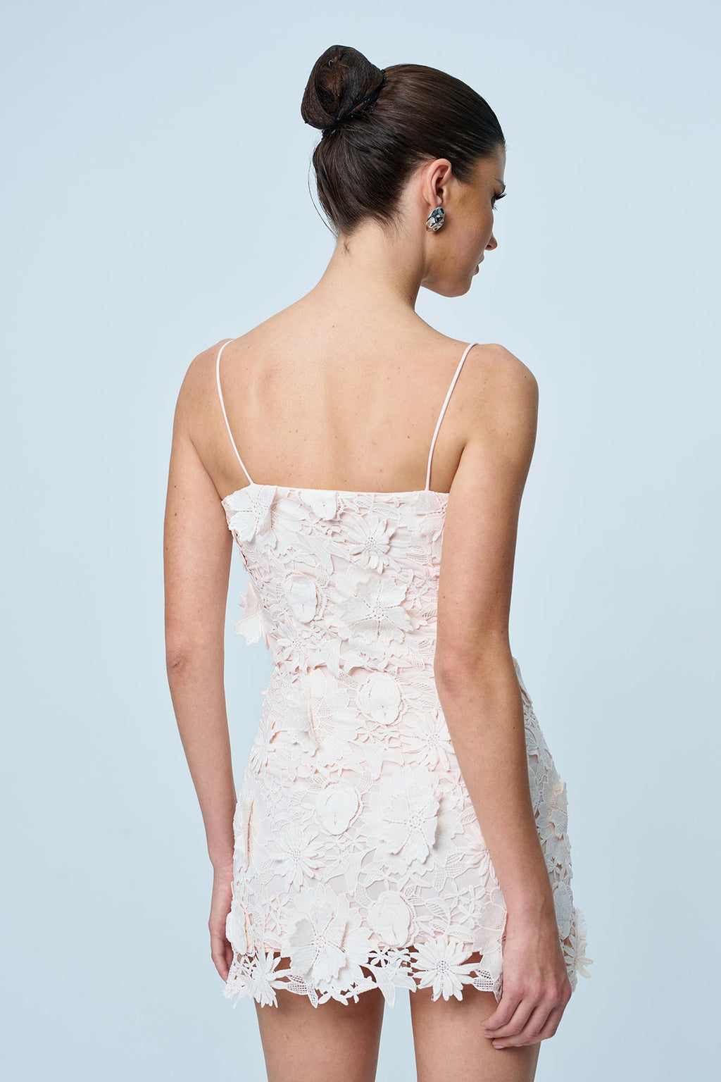 Ankan Spaghetti Flower Mini Dress In Pale Pink