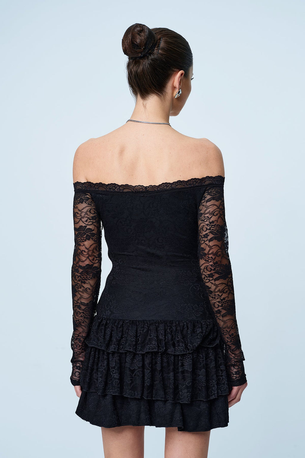 Ankti Lace Off Shoulder Ruffle Mini Dress