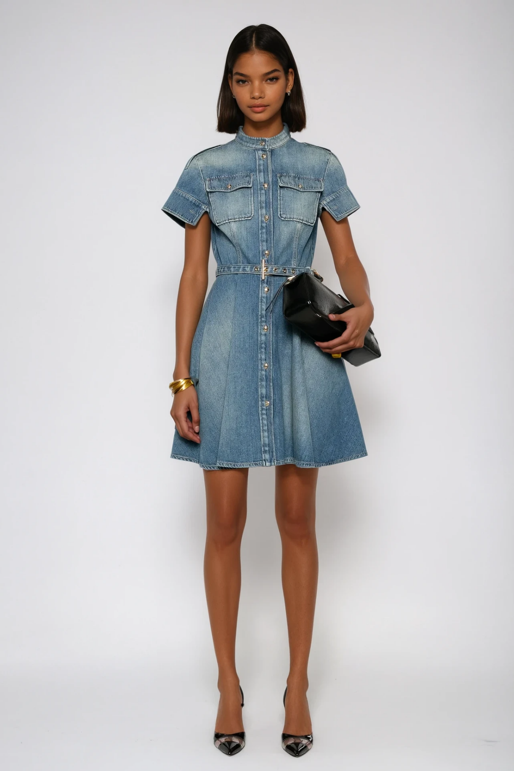 Anneka Ruffle Short Sleeves Denim Mini Dress