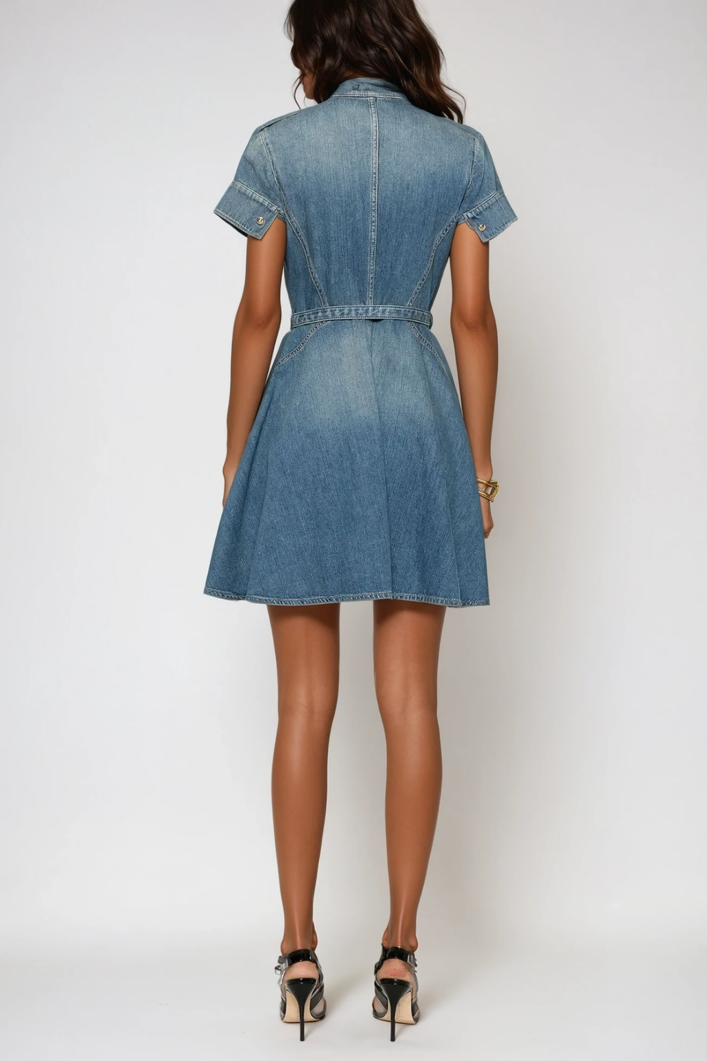Anneka Ruffle Short Sleeves Denim Mini Dress