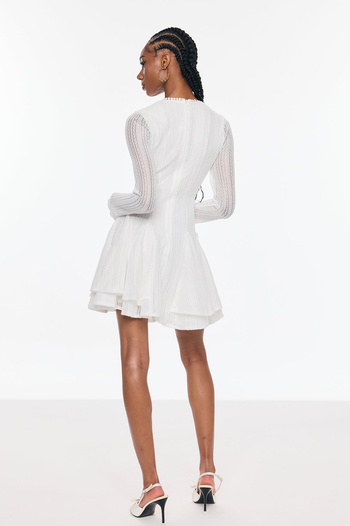 Annelise Long Sleeve Cutout Ruffle Mini Dress In White