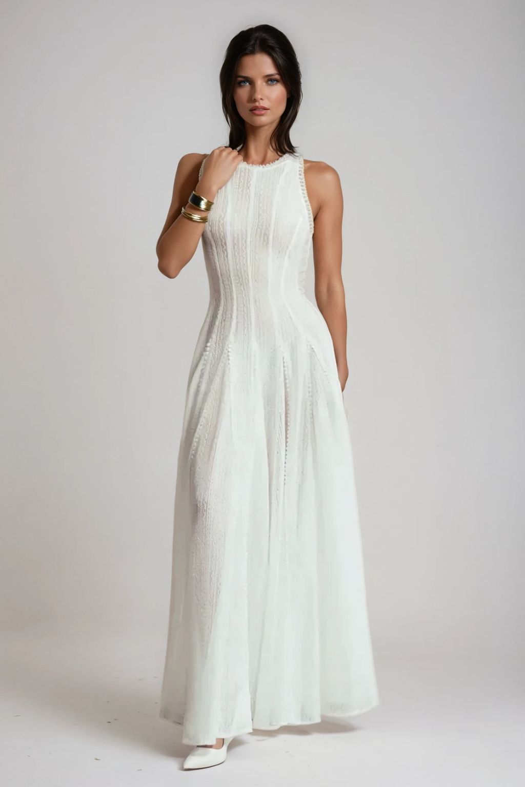 Annelise Sleeveless Cutout Ruffle Maxi Dress In White