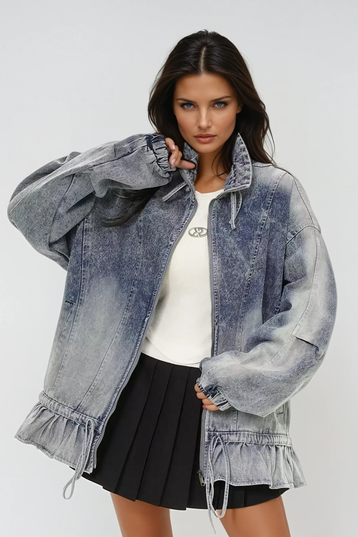 Annice Deconstruct Ruffle Denim Jacket