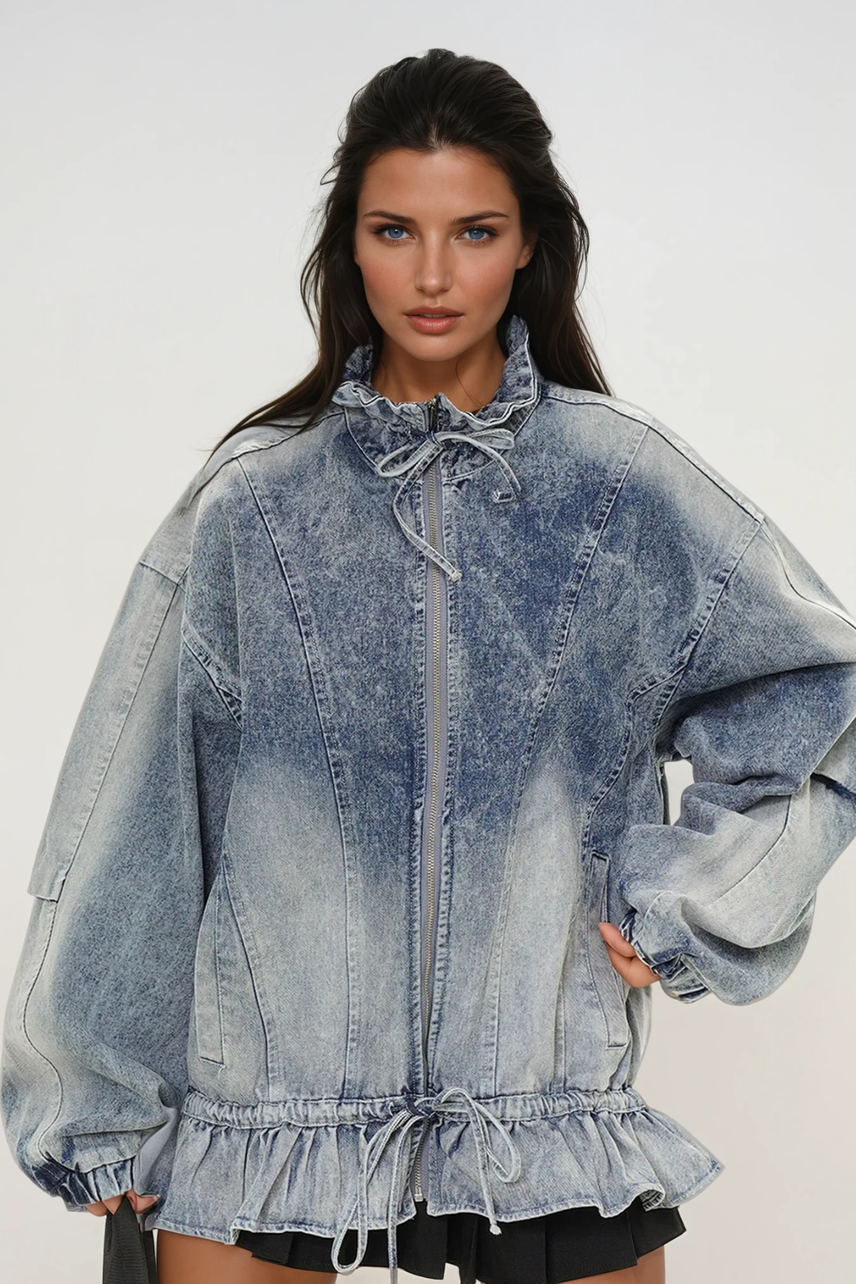 Annice Deconstruct Ruffle Denim Jacket