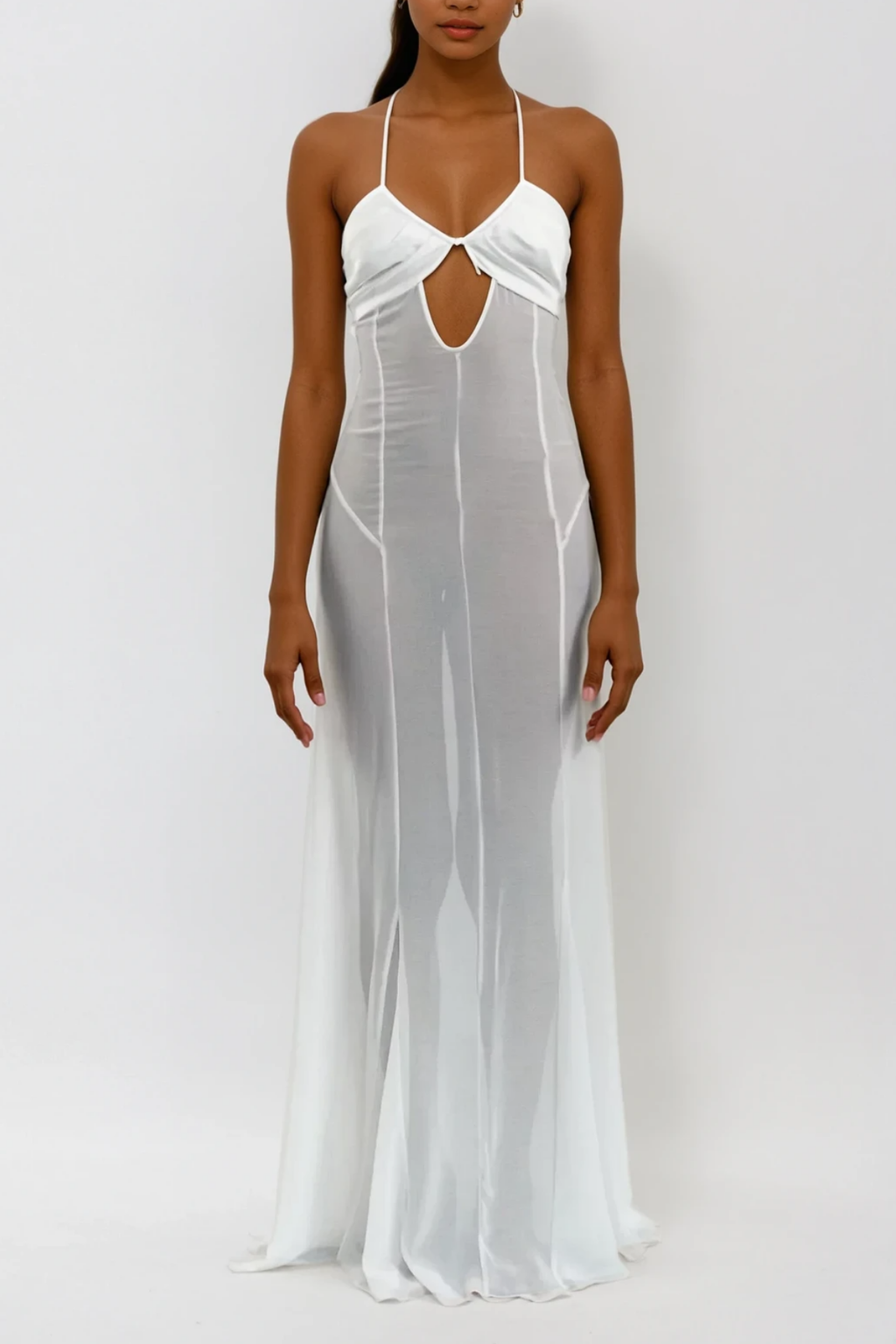 Annisa Mesh Cutout Lace Up Maxi Dress In White
