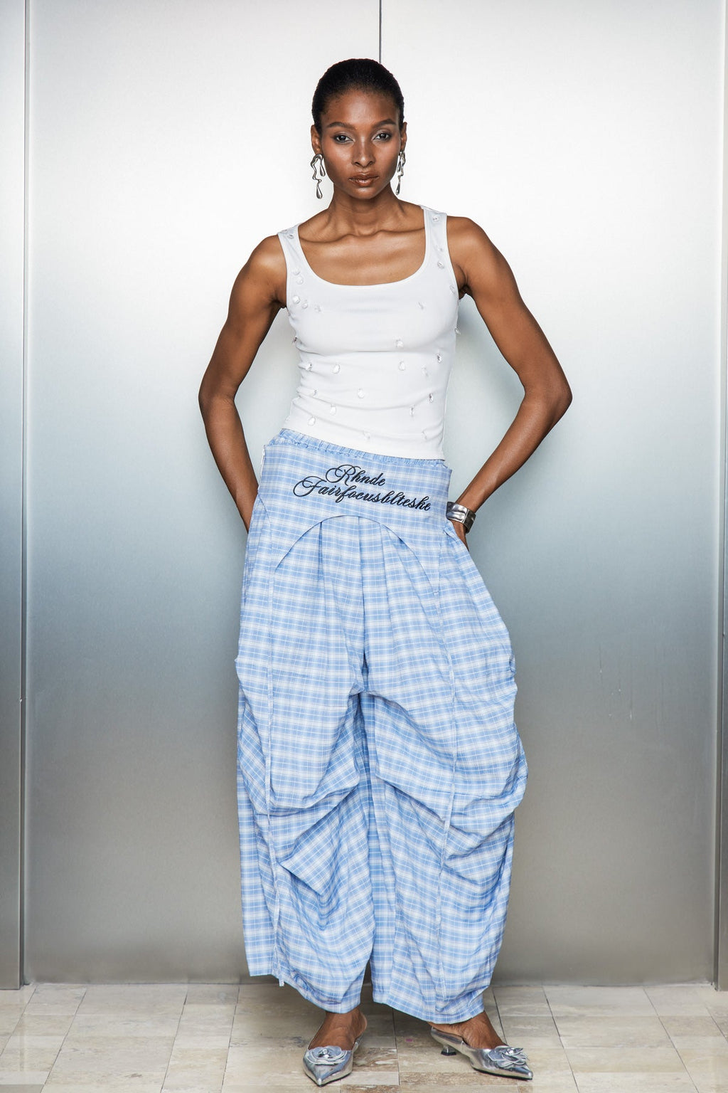 Anouk Asymmetric Deconstruct Grid Wide Pants