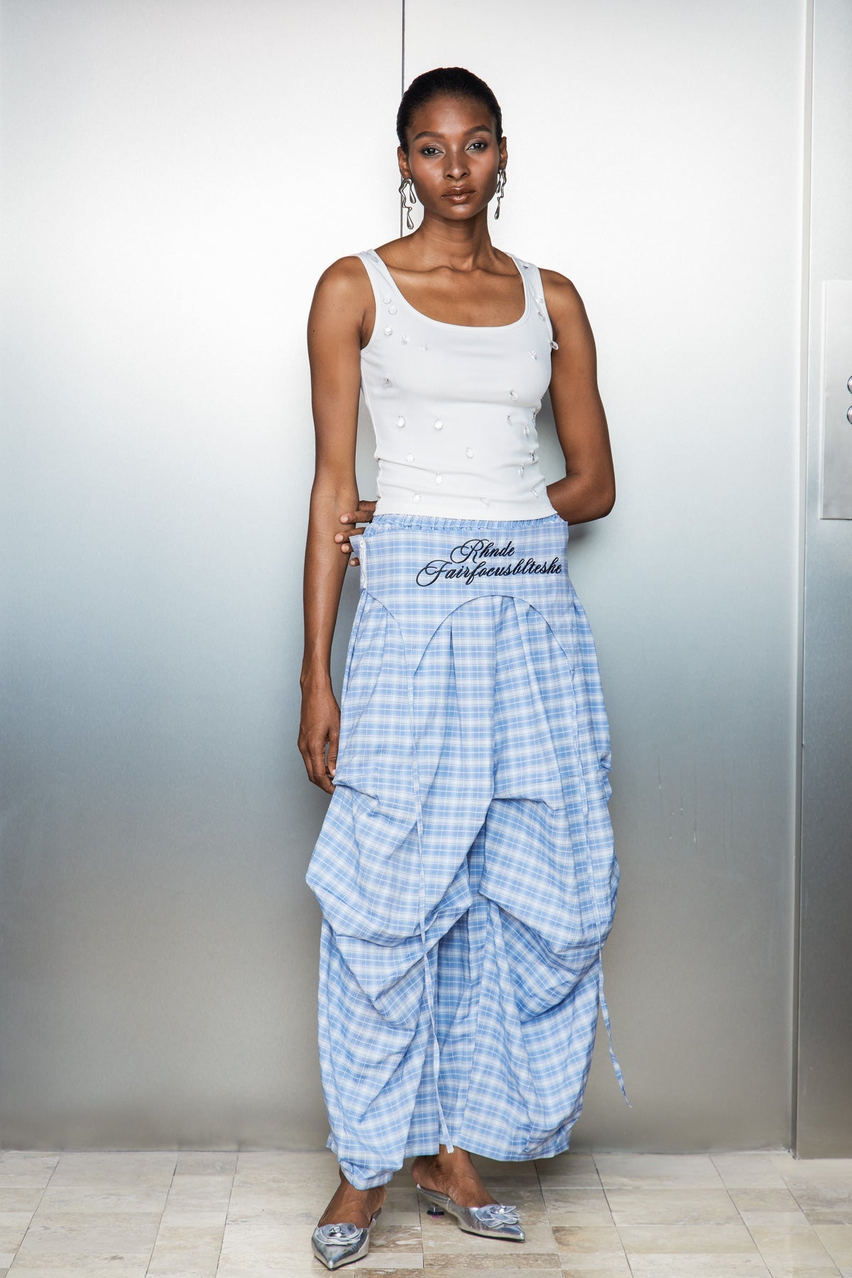 Anouk Asymmetric Deconstruct Grid Wide Pants