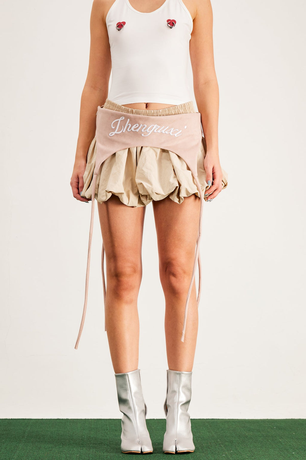 Anouk Asymmetric Deconstruct Mini Skirt In Khaki