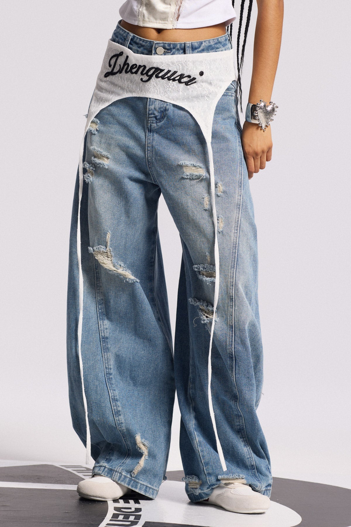 Anouk Asymmetric Deconstruct Wide Jeans