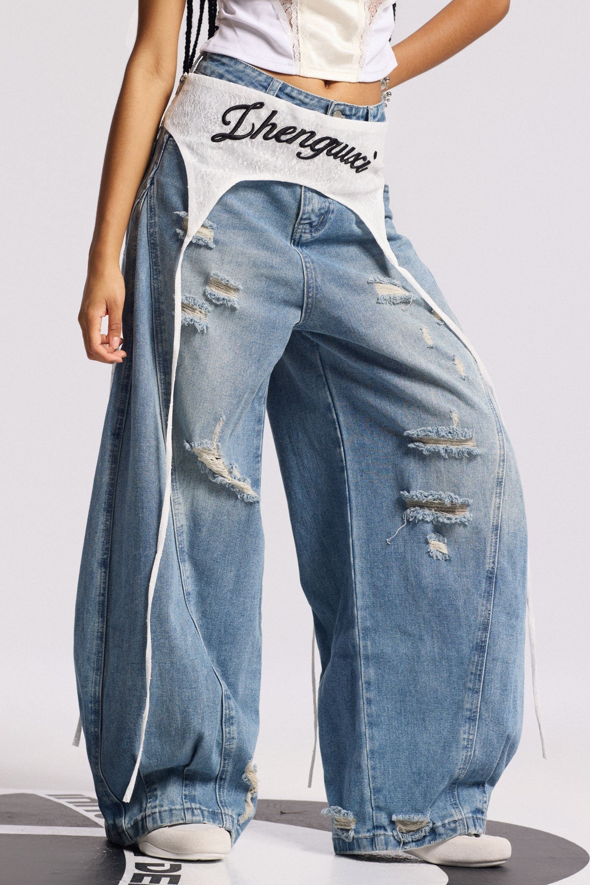 Anouk Asymmetric Deconstruct Wide Jeans