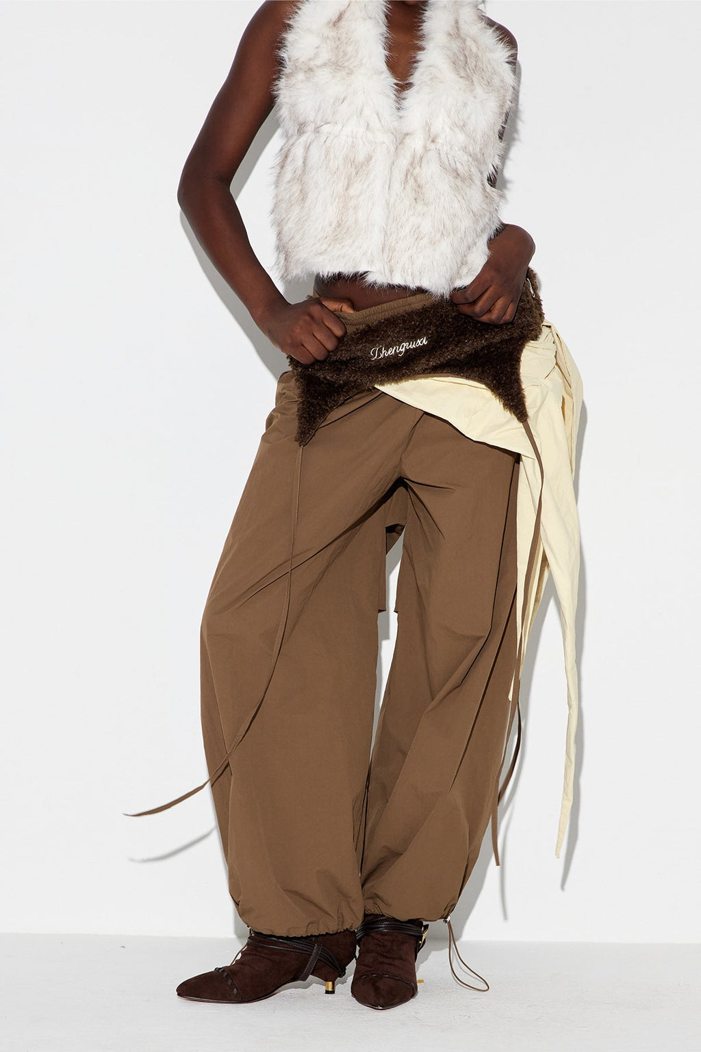 Anouk Asymmetric Faux Fur Wide Pants