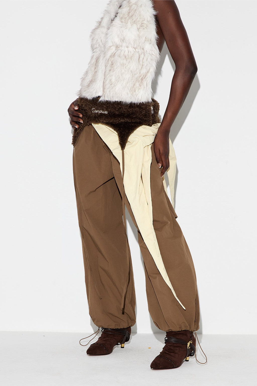 Anouk Asymmetric Faux Fur Wide Pants