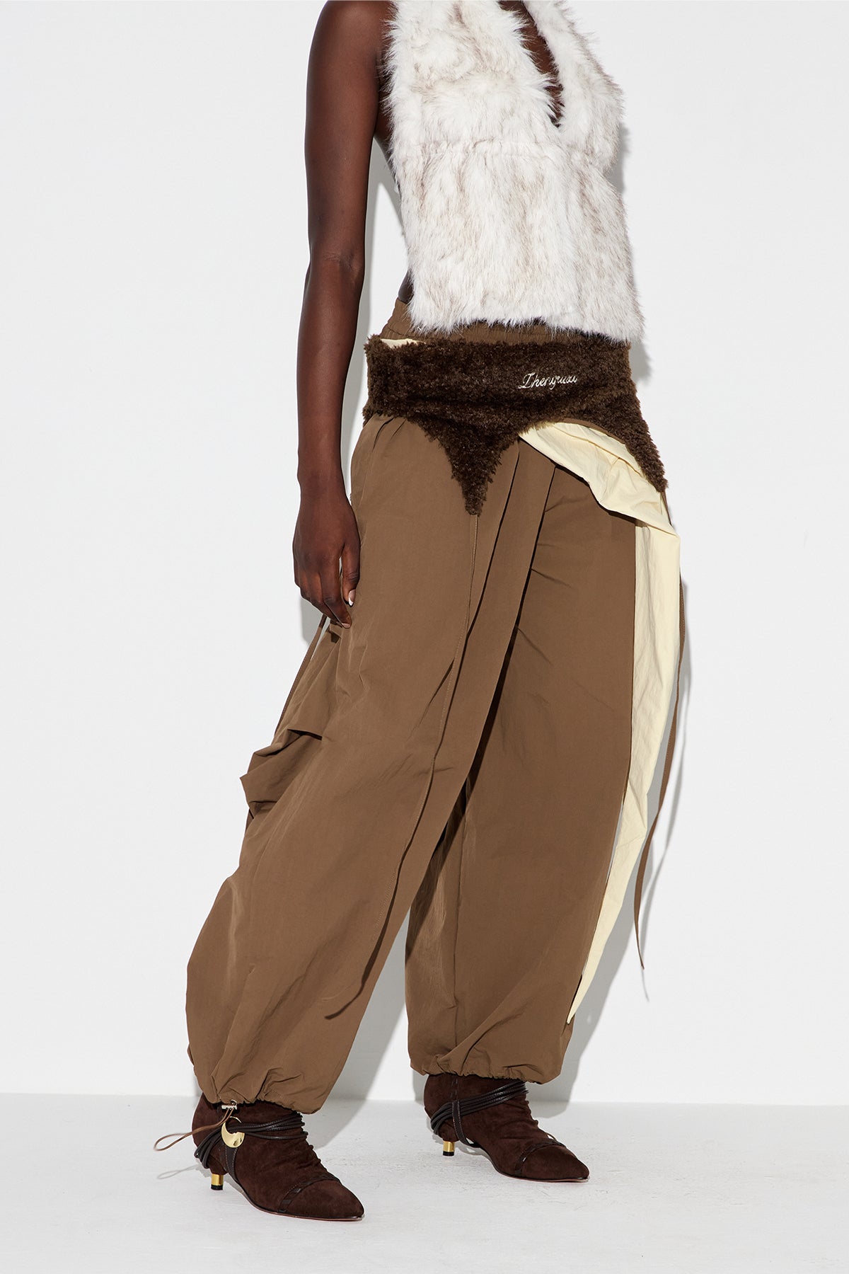 Anouk Asymmetric Faux Fur Wide Pants