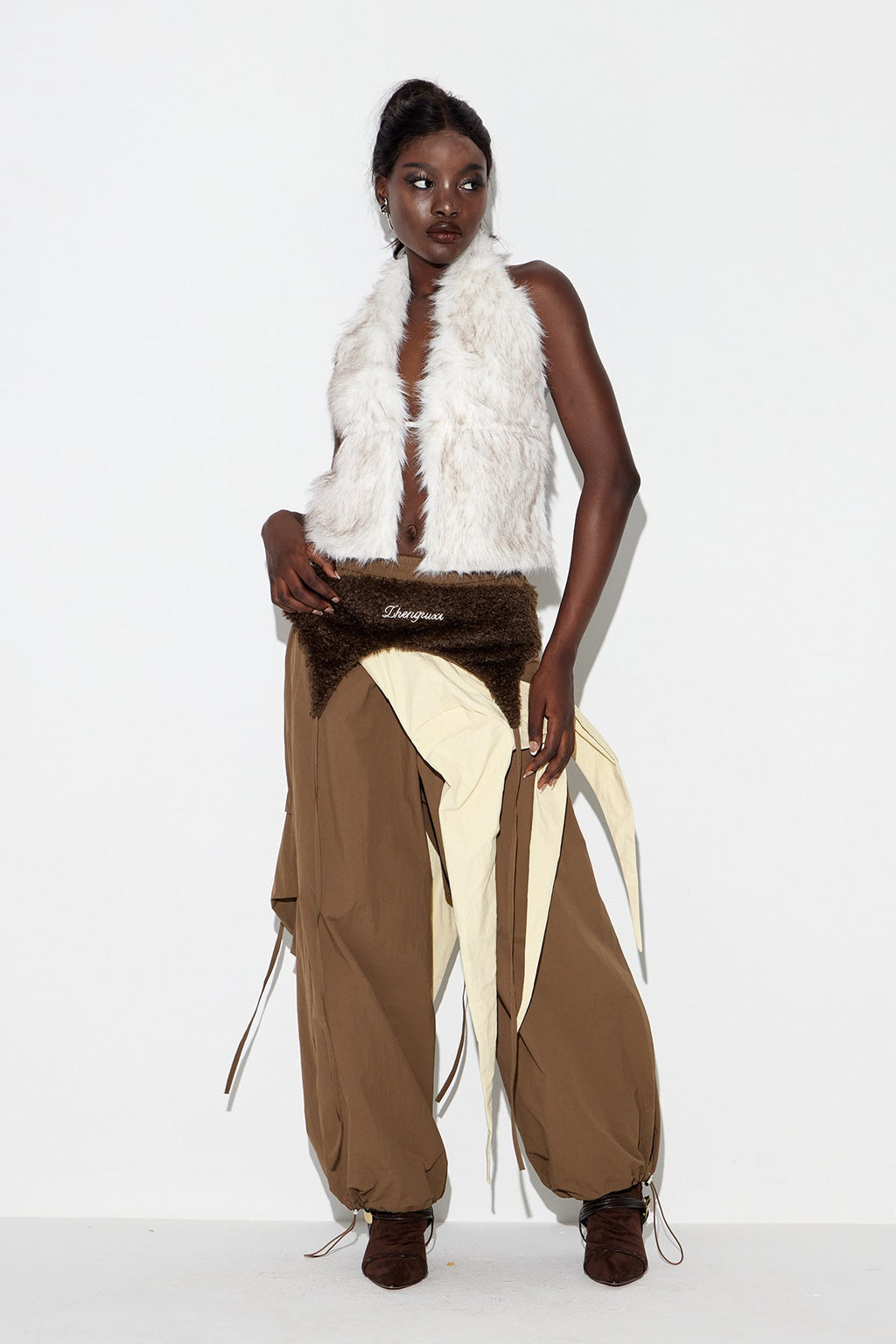 Anouk Asymmetric Faux Fur Wide Pants