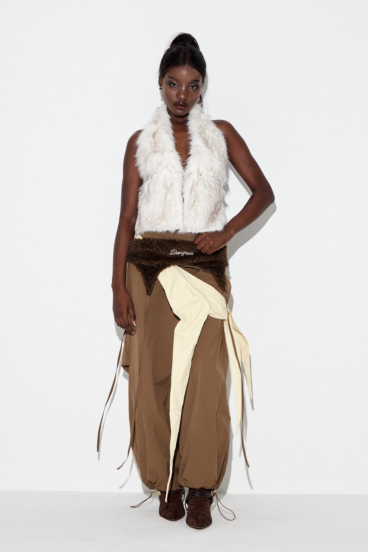 Anouk Asymmetric Faux Fur Wide Pants