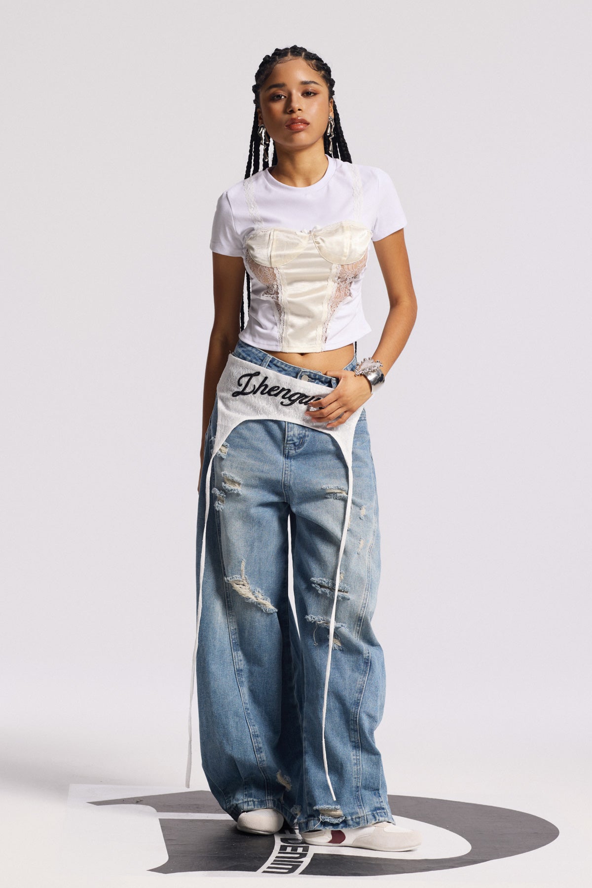 Anouk Asymmetric Deconstruct Wide Jeans