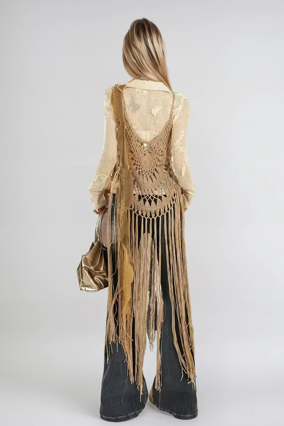 Anra¨ª Cutout Fringe Knit Top