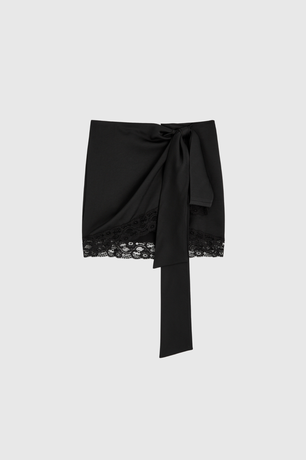 Ansel Lace Up Bow Satin Skirt In Black
