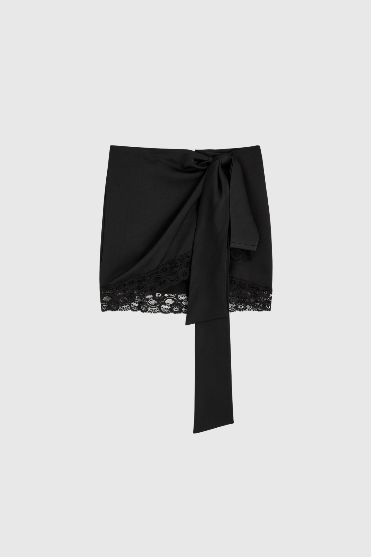 Ansel Lace Up Bow Satin Skirt In Black