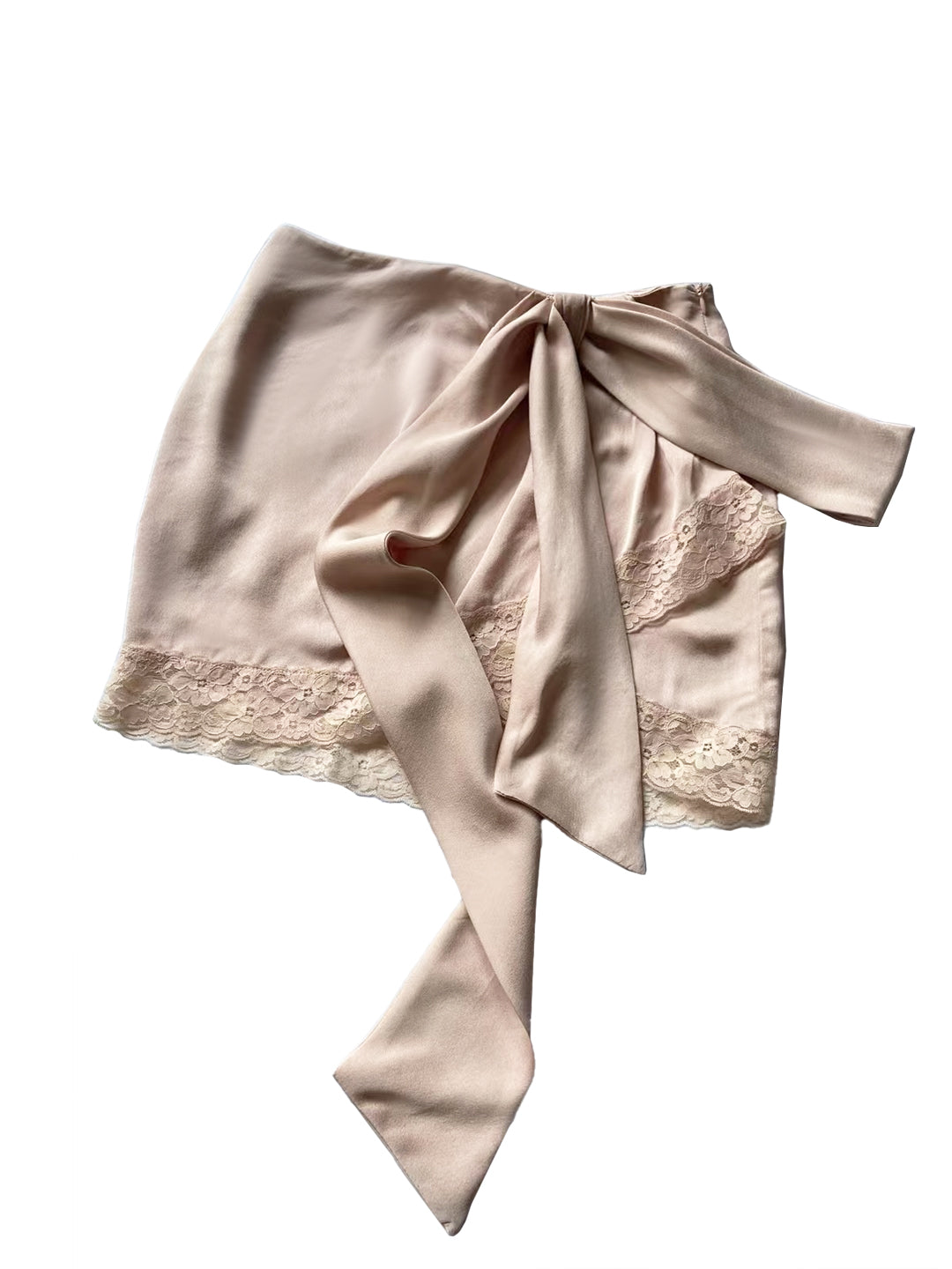 Ansel Lace Up Bow Satin Skirt In Pink