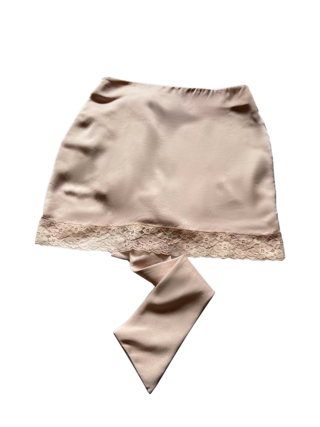 Ansel Lace Up Bow Satin Skirt In Pink