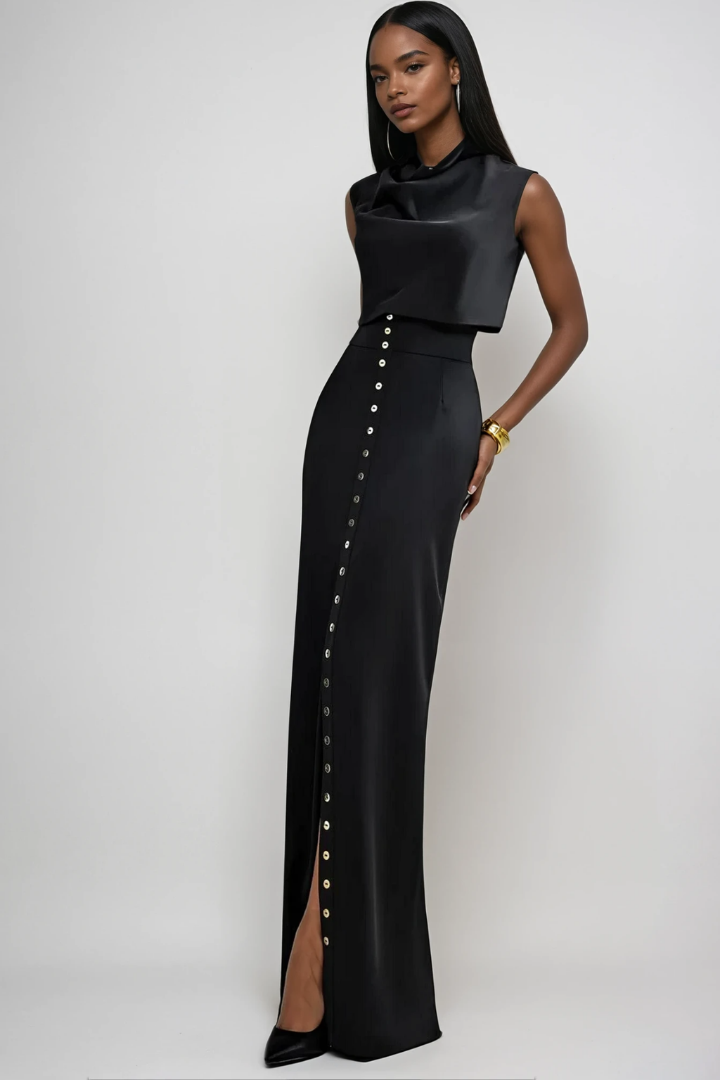 Anselm Button Sleeveless Skirt Set In Black