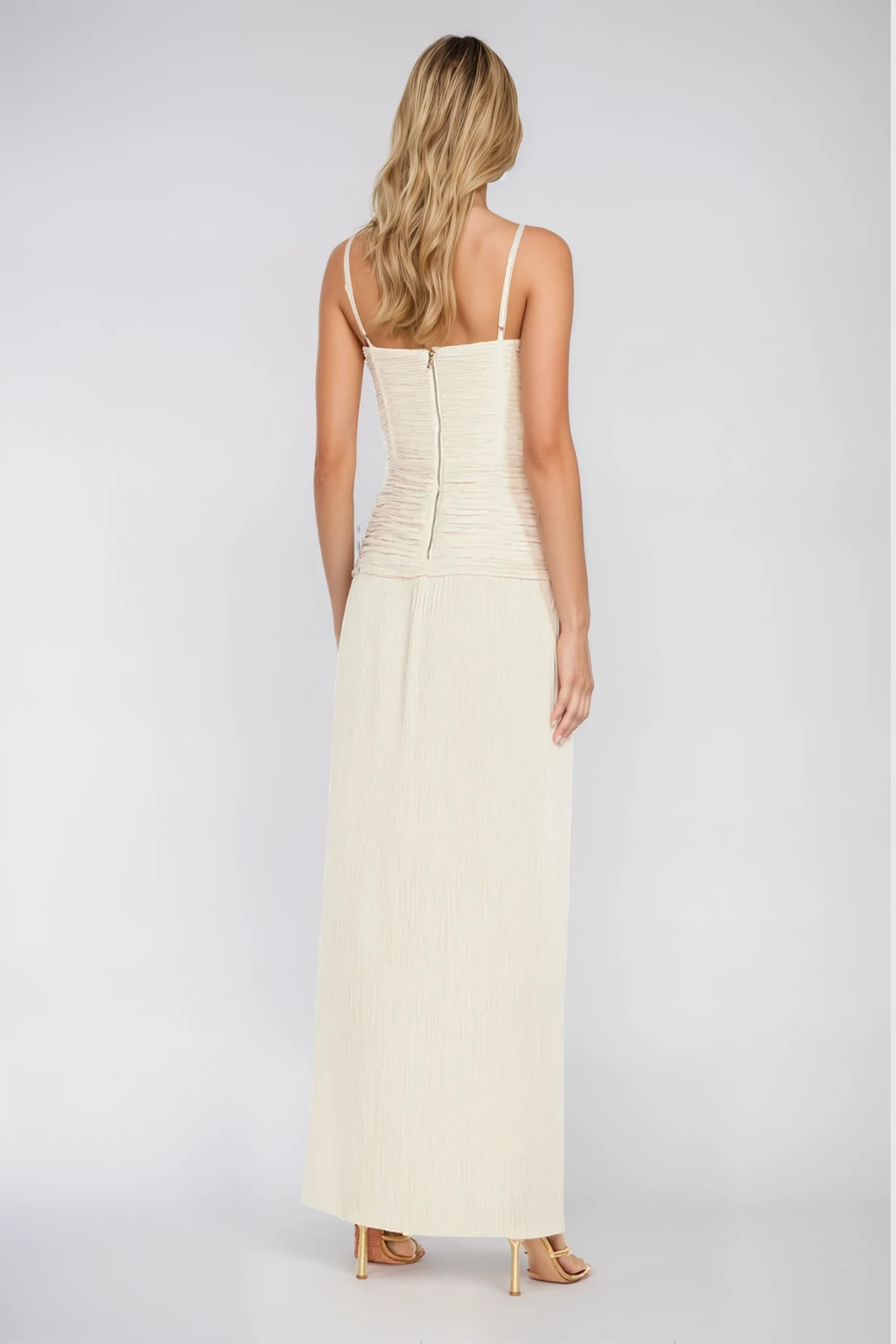 Anstey Ruch Split Spaghetti Maxi Dress In Apricot