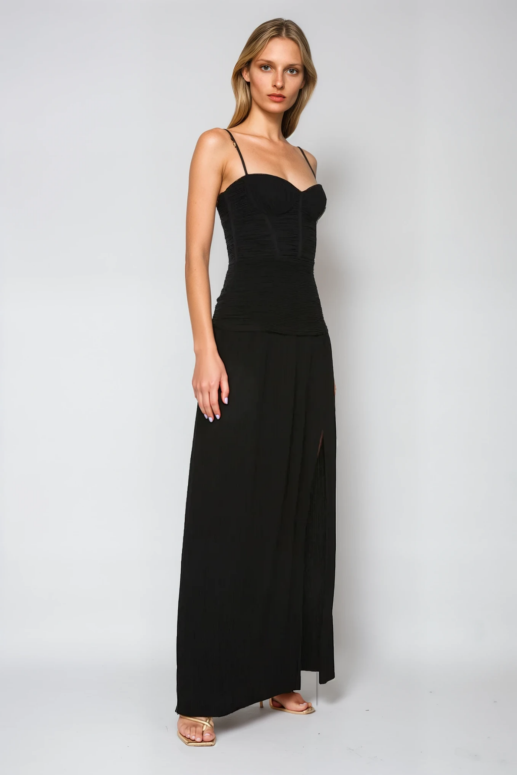 Anstey Ruch Split Spaghetti Maxi Dress In Black