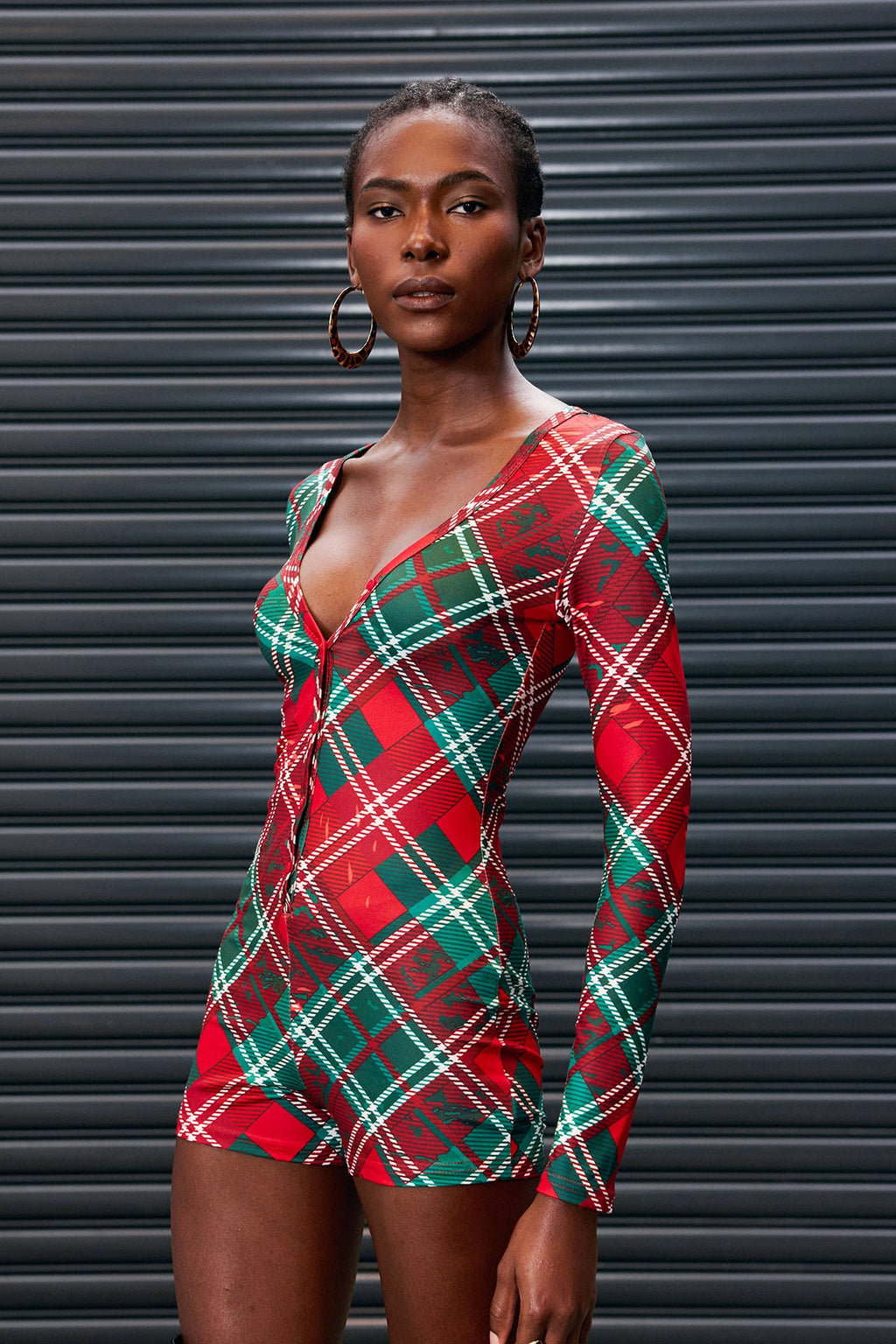 Antheia Grid Plunge Bodycon Bodysuit