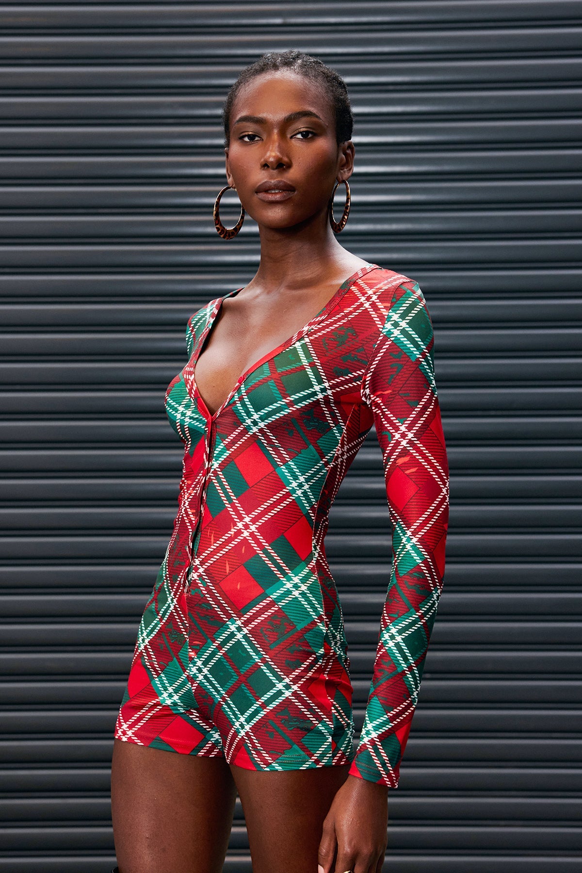 Antheia Grid Plunge Bodycon Bodysuit