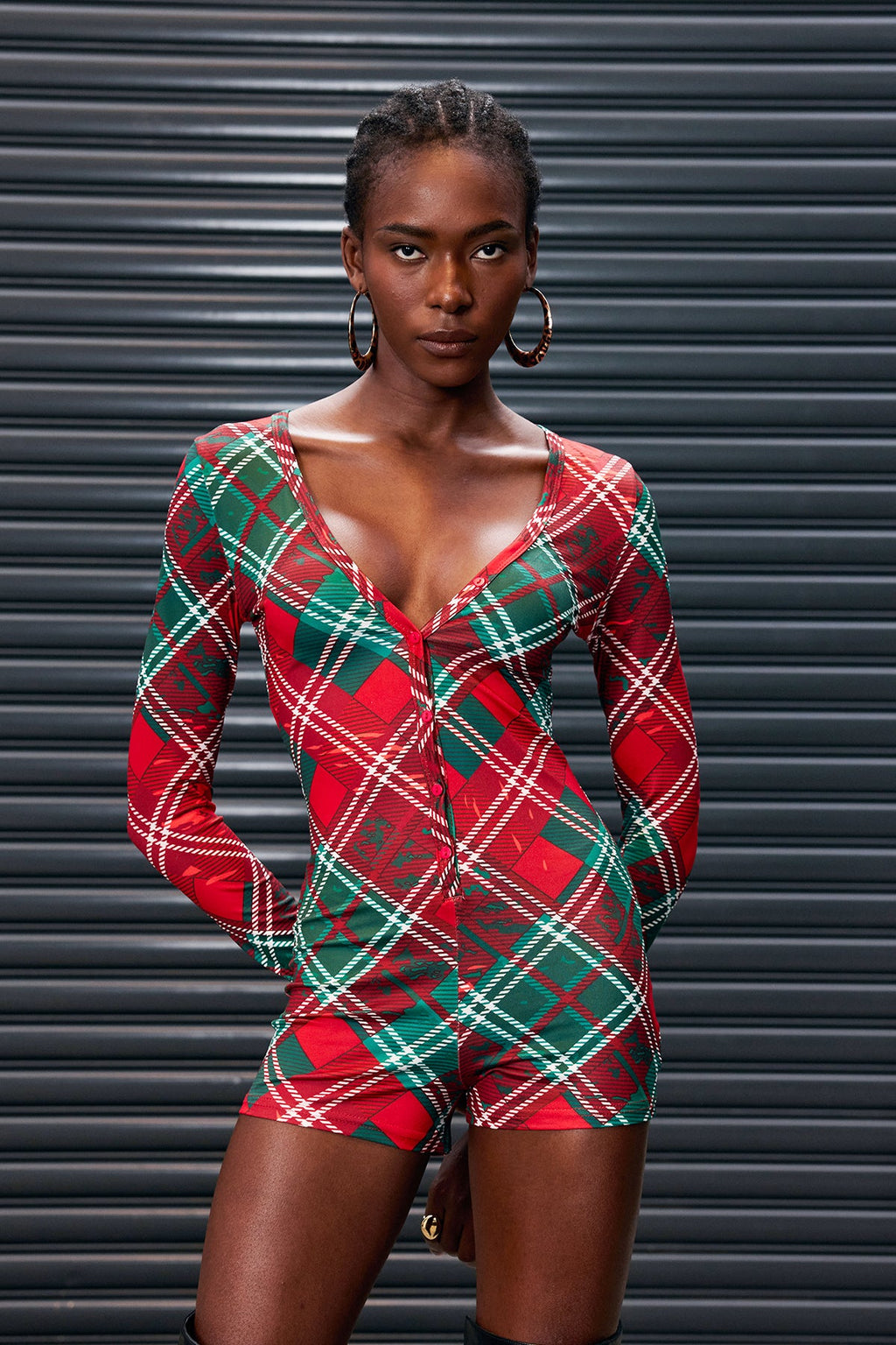 Antheia Grid Plunge Bodycon Bodysuit