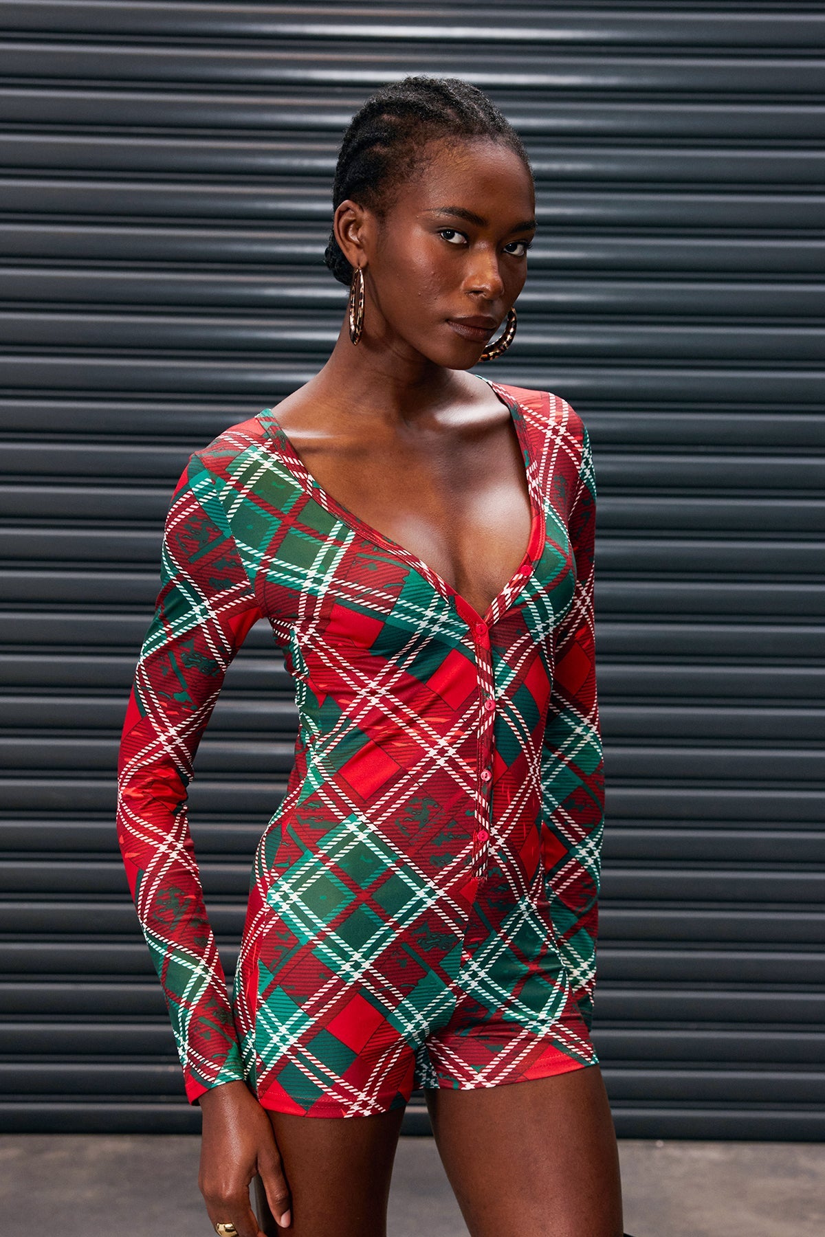 Antheia Grid Plunge Bodycon Bodysuit