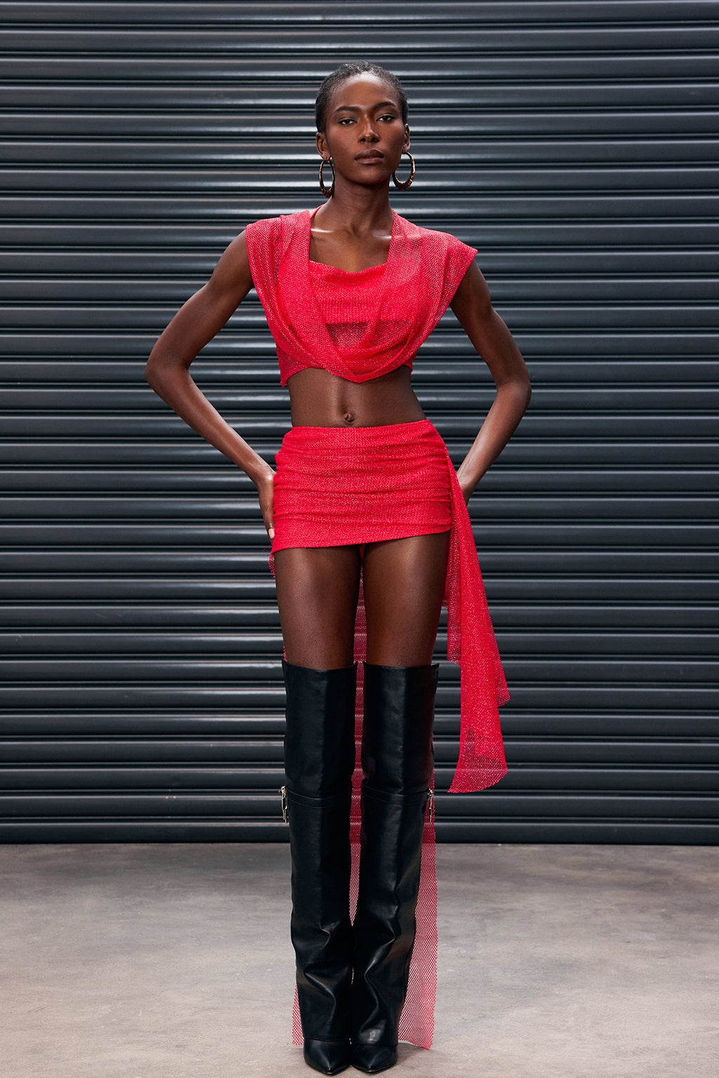 Anthony Mesh Hooded Ruch Skirt Set