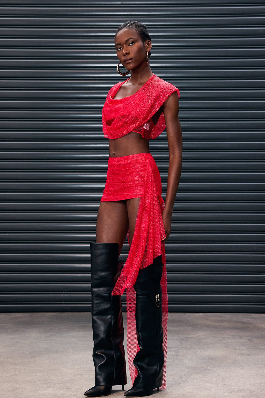 Anthony Mesh Hooded Ruch Skirt Set