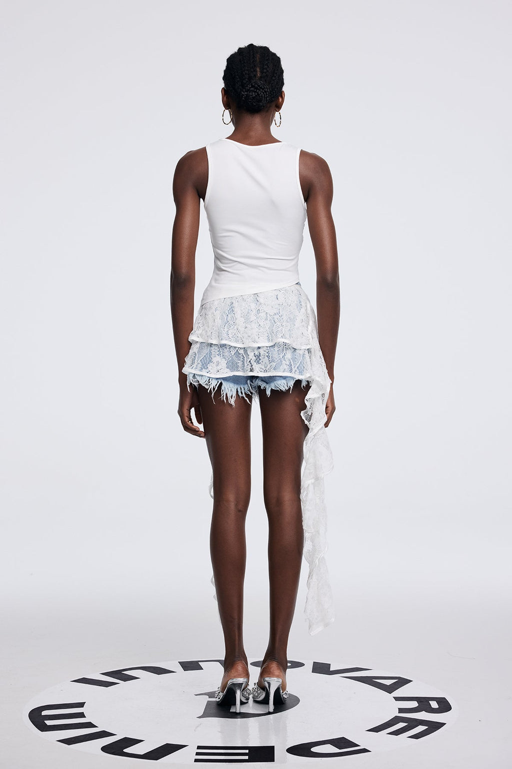 Antonia Lace Fringe Lace Up Short Jeans In Blue