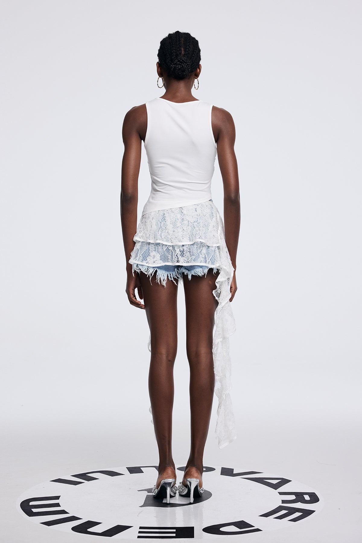 Antonia Lace Fringe Lace Up Short Jeans In Blue