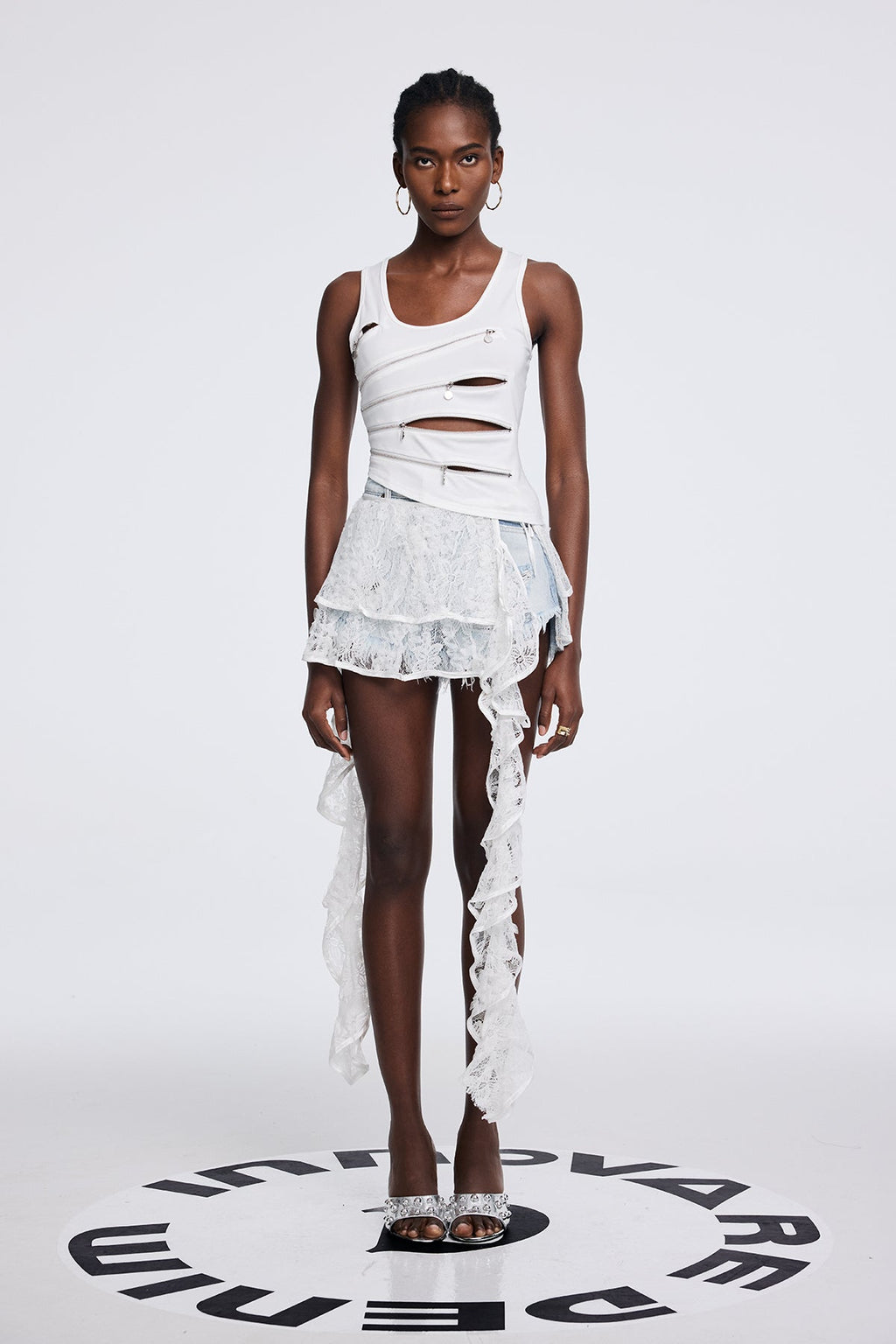 Antonia Lace Fringe Lace Up Short Jeans In Blue