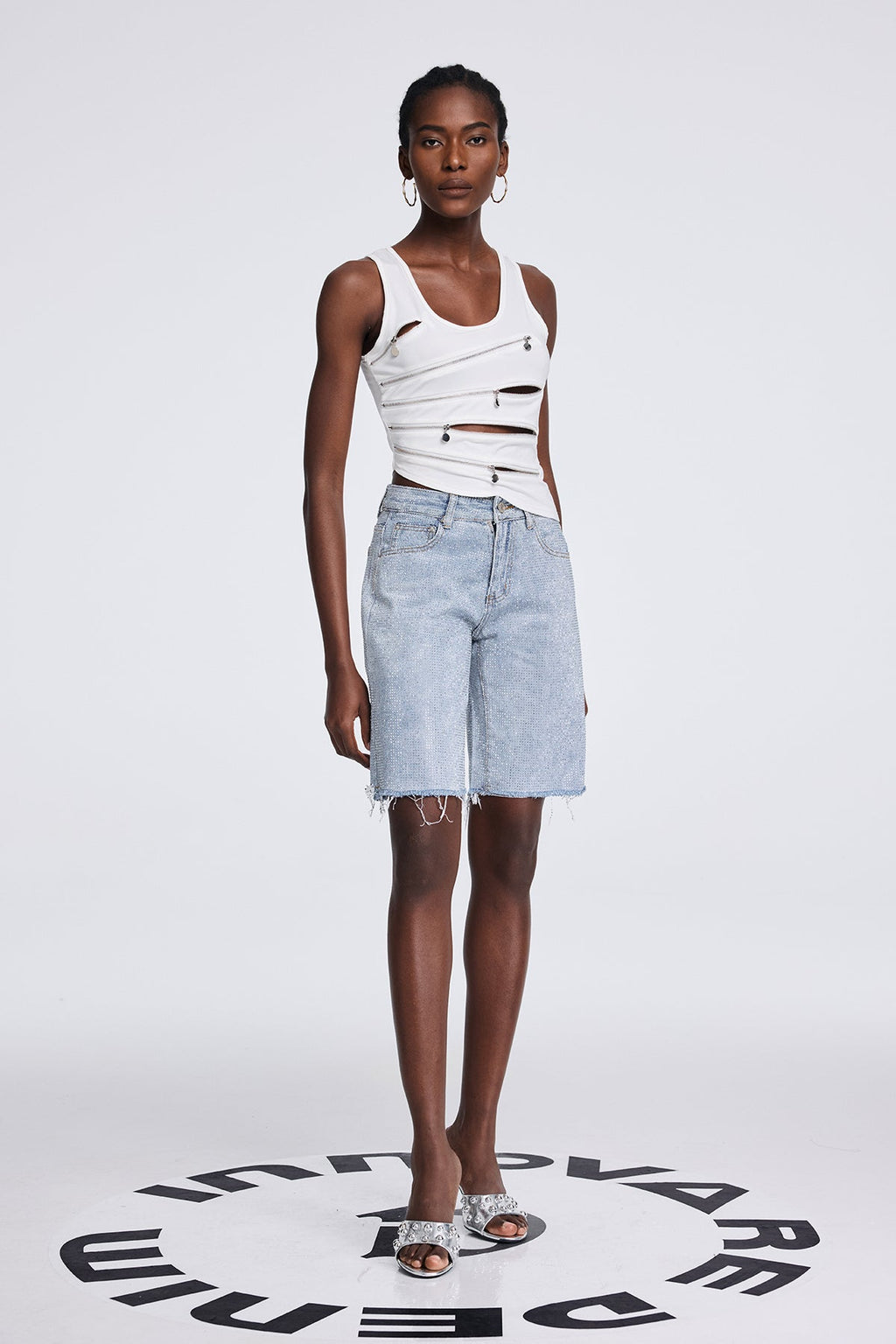 Antonio Rhinestone Fringe Short Jeans In Slight Blue