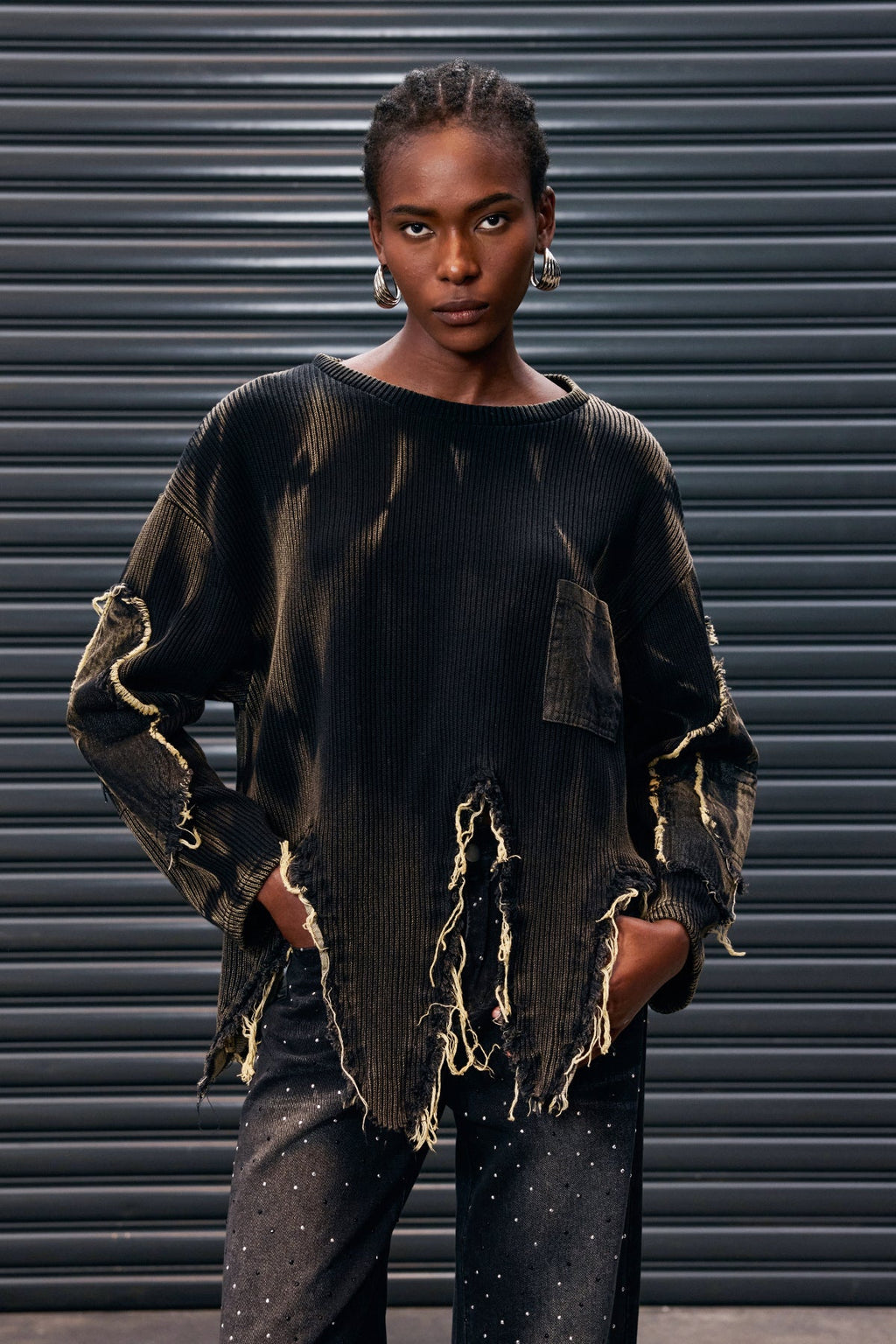 Antranig Tie Dye Asymmetric Fringe Knit Top