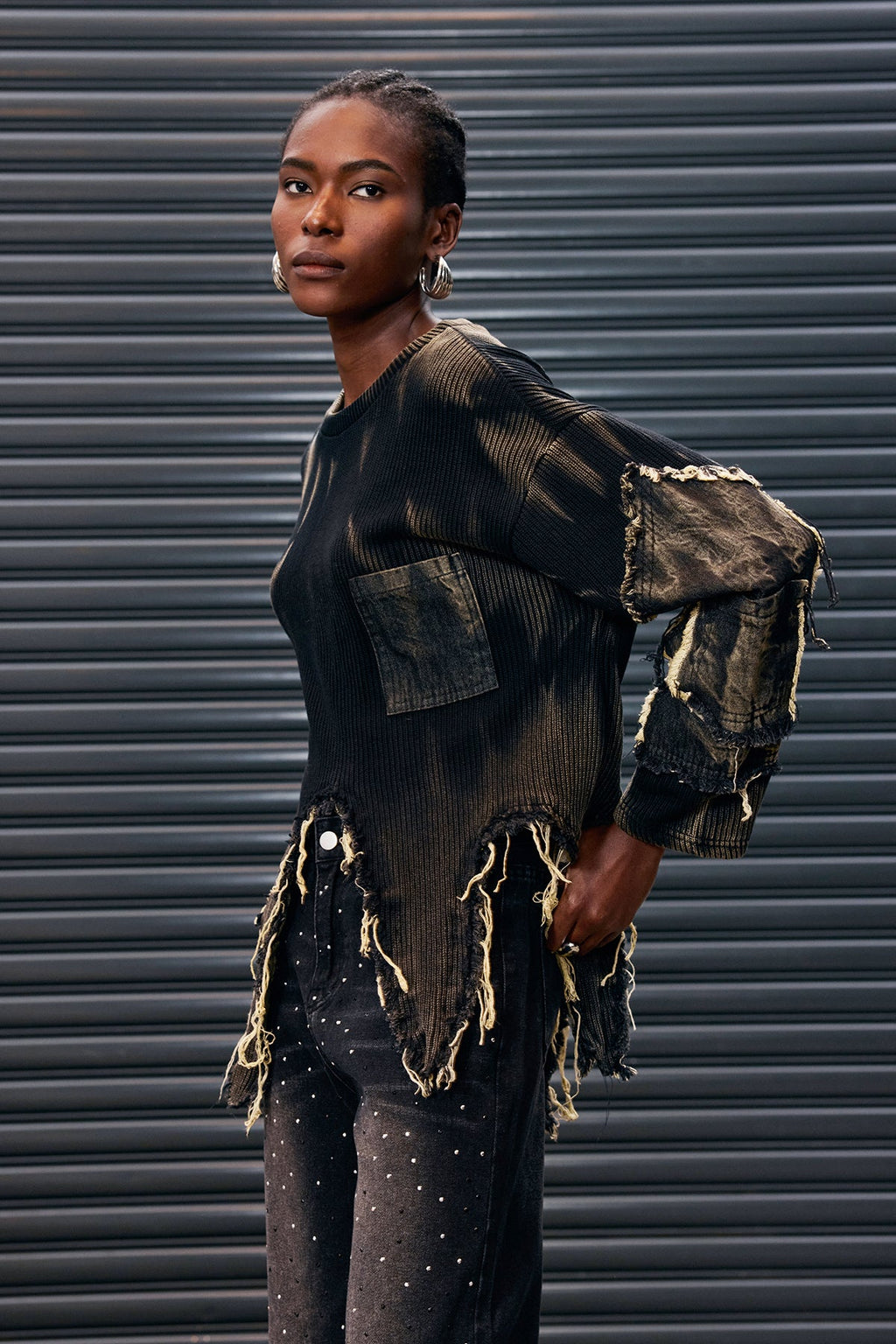 Antranig Tie Dye Asymmetric Fringe Knit Top