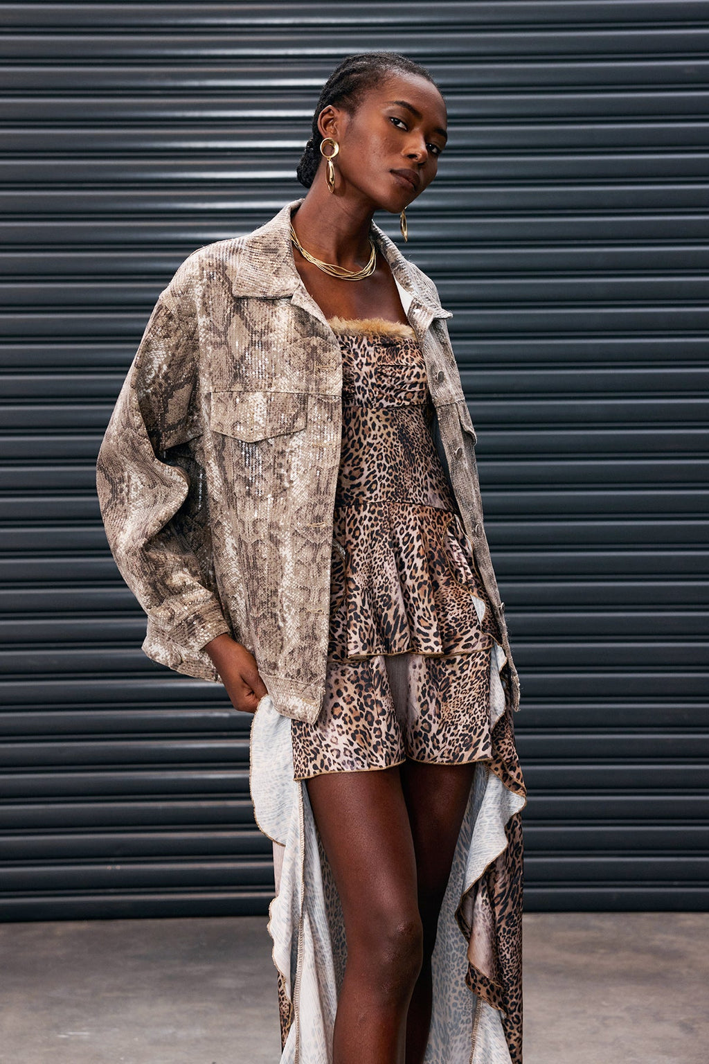 Antwan Python Pattern Sequin Denim Jacket