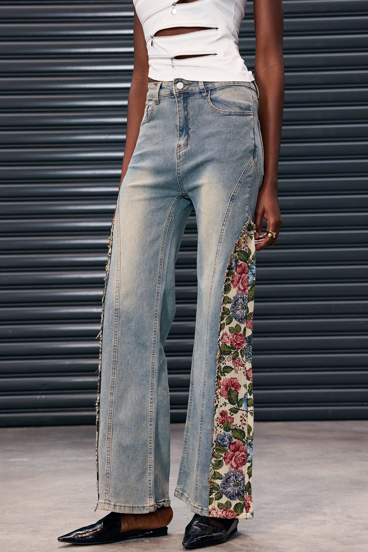 Anuj Deconstruct Floral Jeans