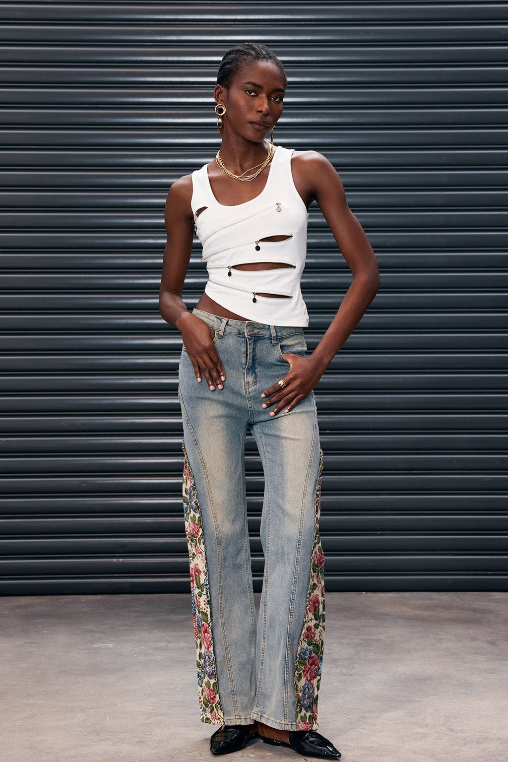 Anuj Deconstruct Floral Jeans