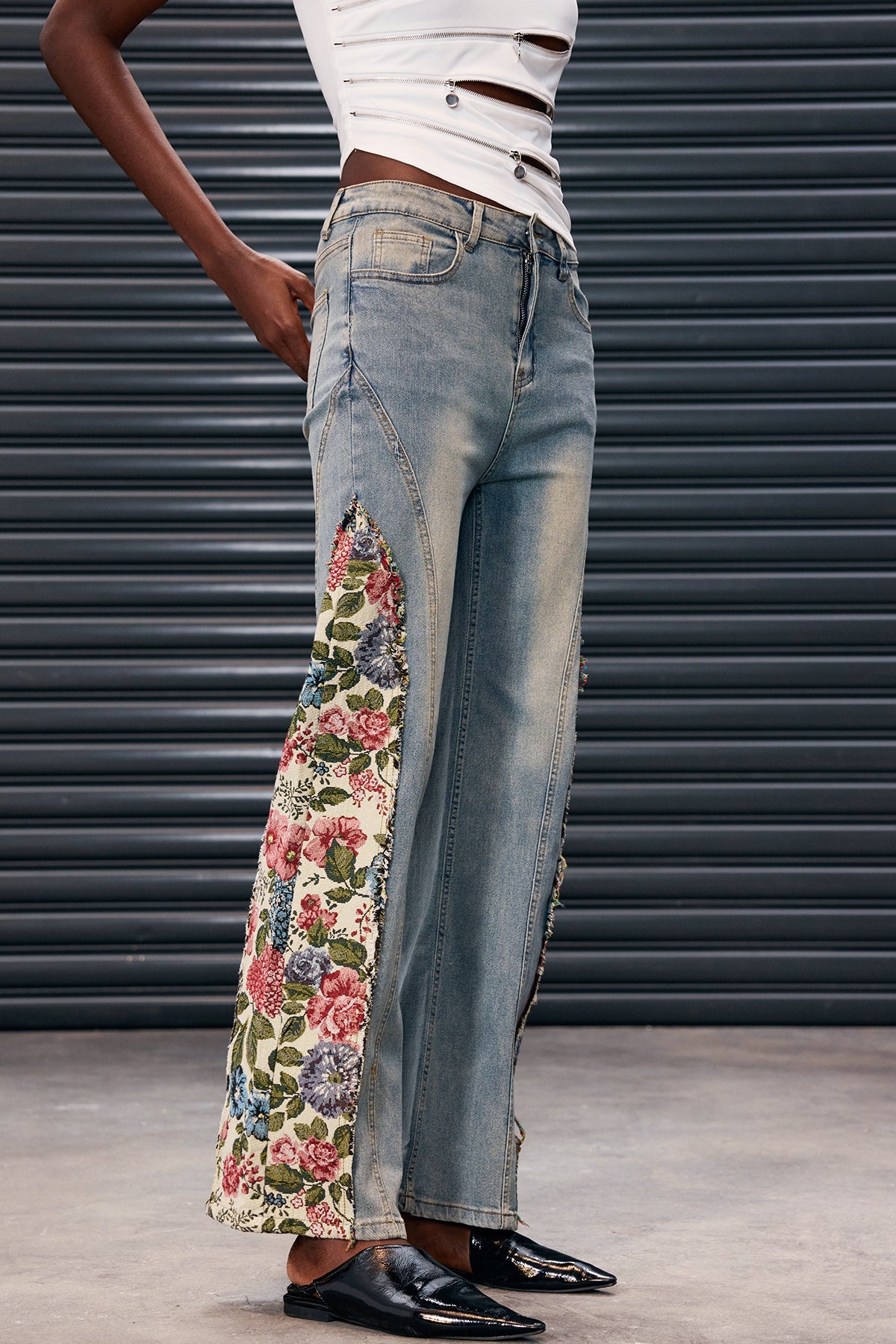 Anuj Deconstruct Floral Jeans