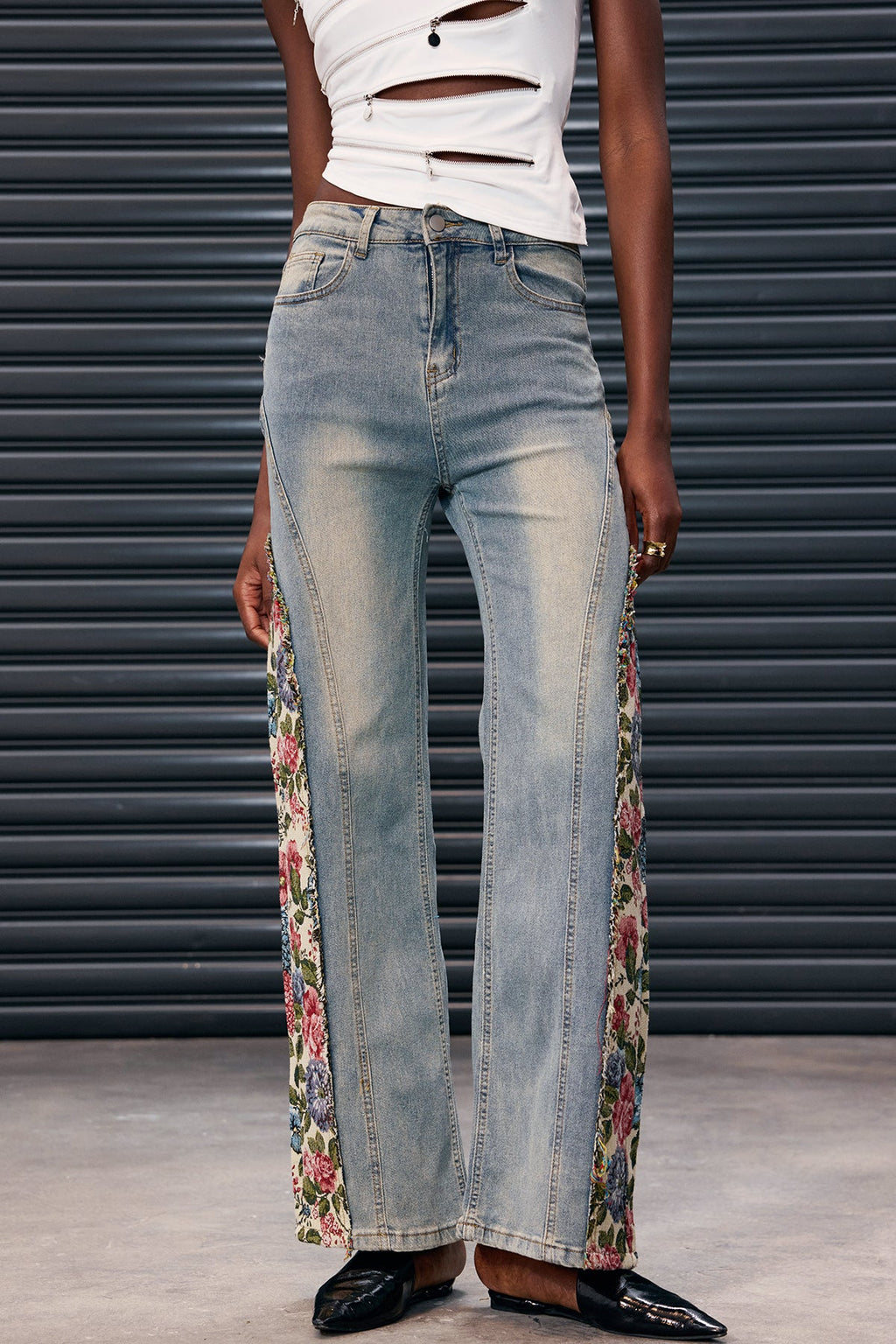 Anuj Deconstruct Floral Jeans