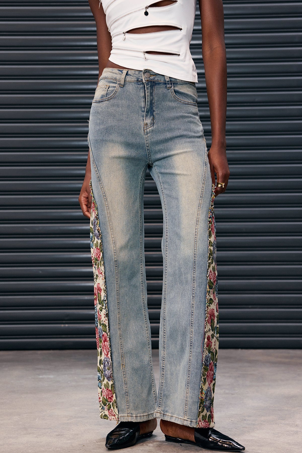 Anuj Deconstruct Floral Jeans