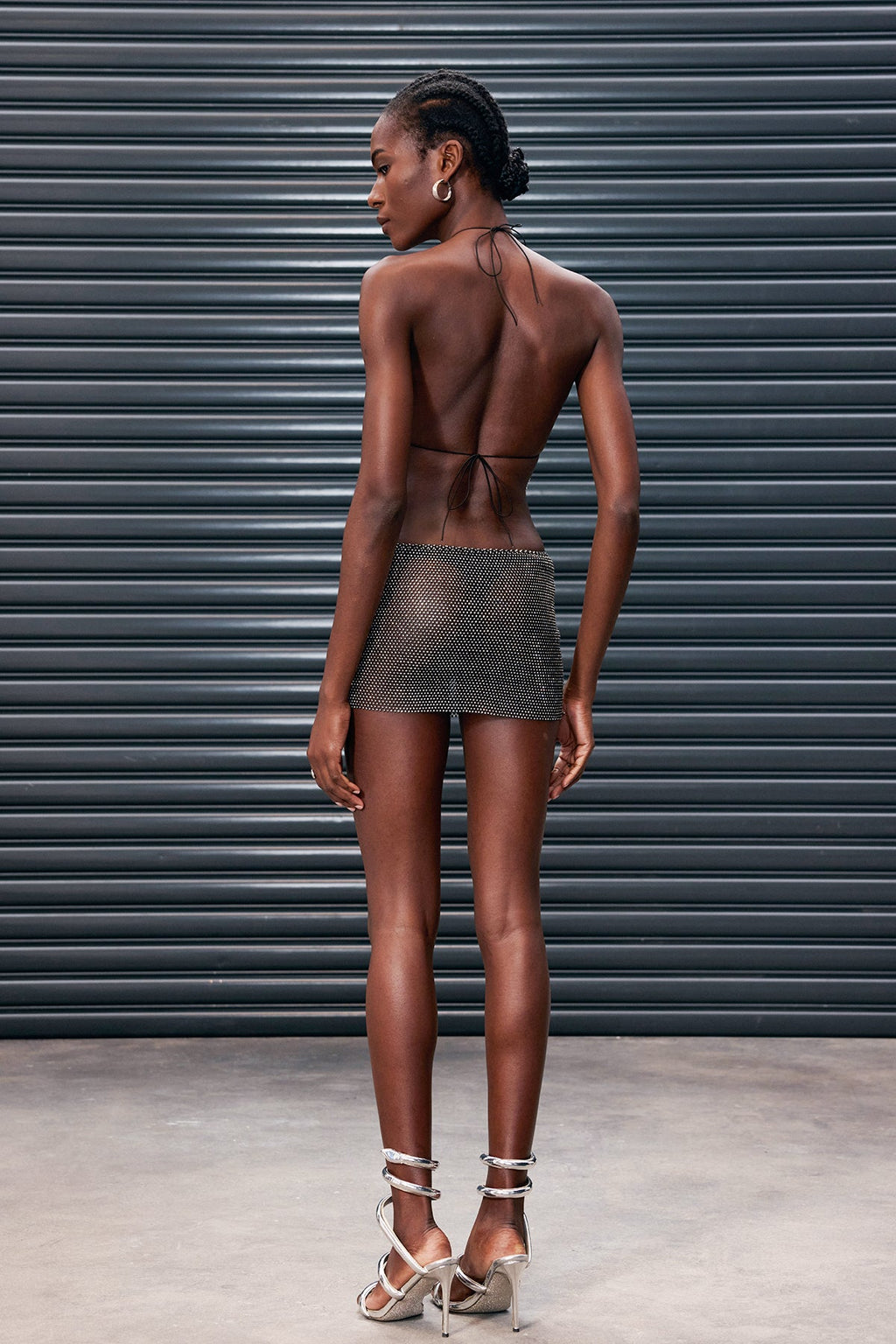 Anund Rhinestone Mesh Chain Cutout Mini Dress