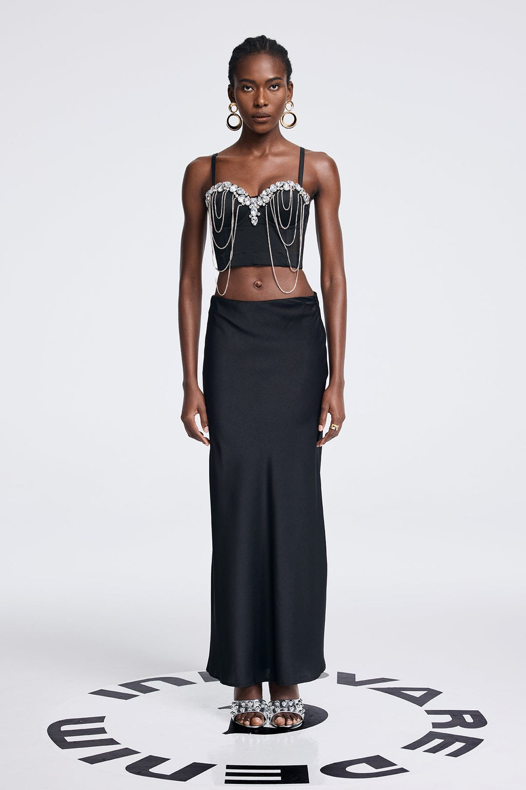 Aoibhín Crystal Chain Bodycon Denim Top