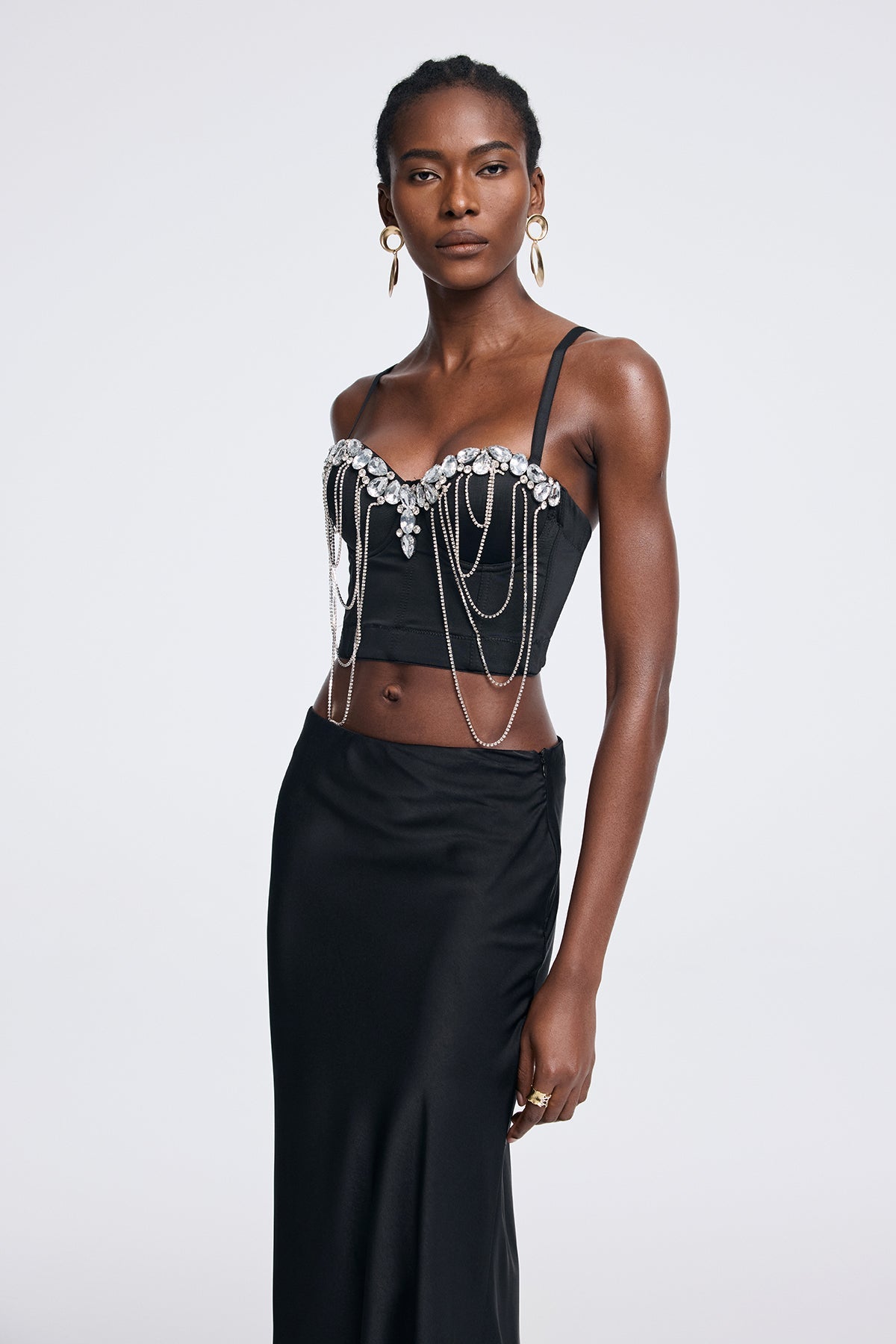 Aoibhín Crystal Chain Bodycon Denim Top