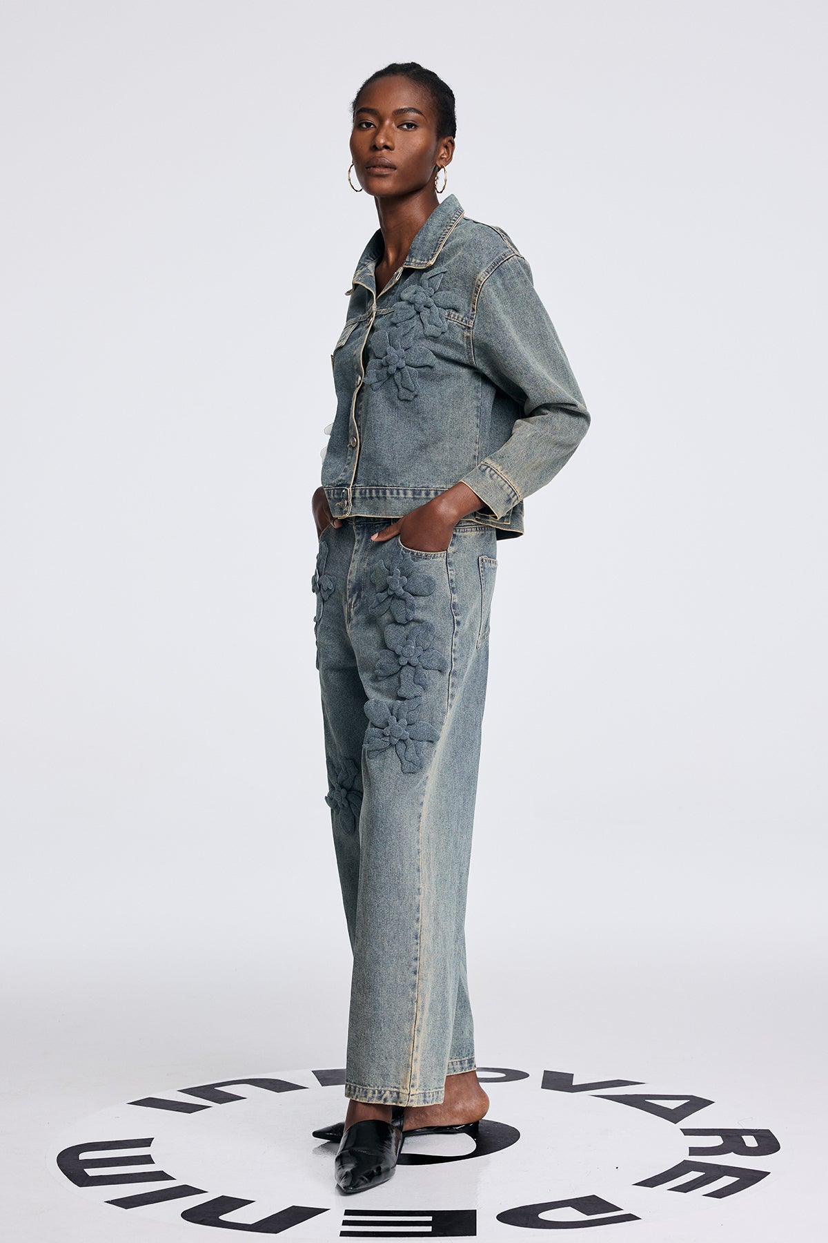 Aparawa Flower Denim Pants Set